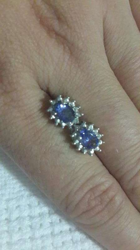 Gorgeous 1.19 ct Genuine Tanzanite & 2x diamonds Platinum / Sterling Silver Earrings