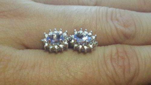 ABSOLUTELY AMAZING! 1.19 ct Genuine Tanzanite & 2x diamonds Platinum / Sterling Silver Earrings