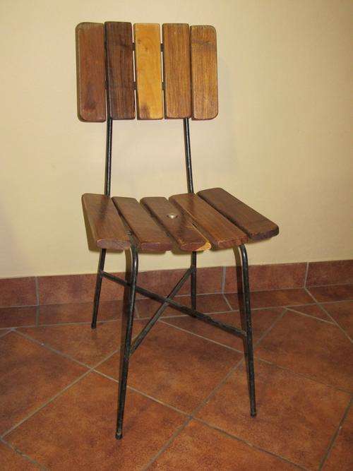 Vintage Wood and Steel Kitchen Chair (85cm x 38.5cm)