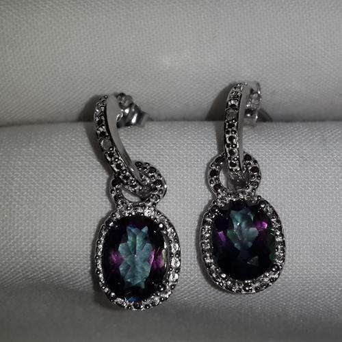 BEAUTIFUL 3.9ct (!) Mystic Topaz and Platinum / Sterling Silver Earrings