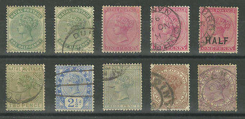 1882 Natal, Queen Victoria selection halfd - 6d, mint and used