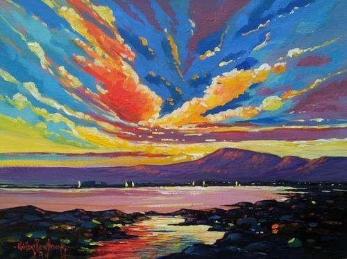 Original painting by NIC VAN RENSBURG - Sunset over the Bay - 600 x 450