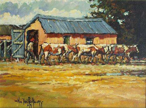 Original painting by NIC VAN RENSBURG - Melk tyd - 400 x 300