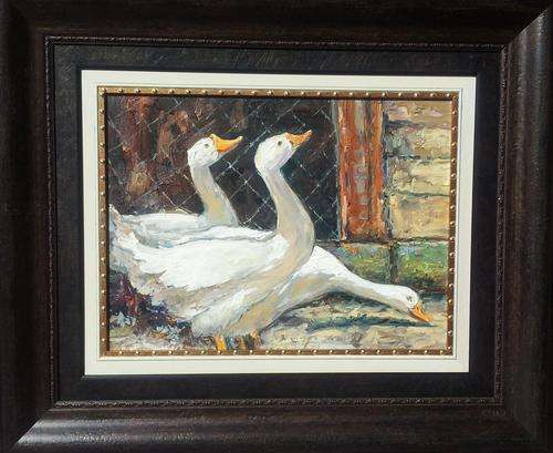 Original Oil painting by NIC VAN RENSBURG - Farm Geese - 600 x 470