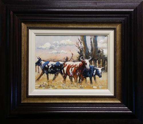 Original Painting by NIC VAN RENSBURG - Herding the Nguni -  400 x 300