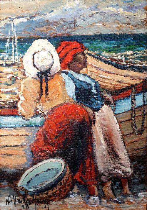 Original Painting by NIC VAN RENSBURG - Waiting for the Fishing Boats -  315 x 220