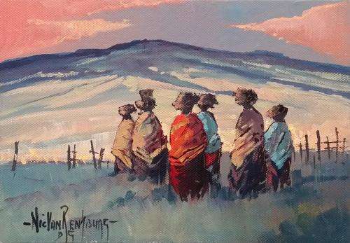 Original Painting by NIC VAN RENSBURG - Lesotho Women - 270 x 190