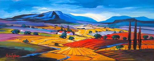 LARGE PAINTING !!! Original painting by NIC VAN RENSBURG - Wheat Fields - 1500 x 600