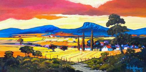 Original painting by NIC VAN RENSBURG - Farm Scene Sunset 5 - 1000 x 500