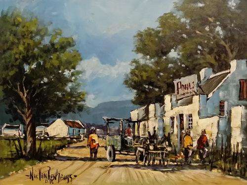 Original Painting by NIC VAN RENSBURG - At the Shop -  400 x 300