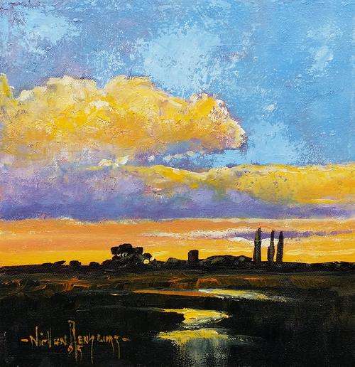 Original painting by NIC VAN RENSBURG - Sunset on the Farm 2 - 250 x 250
