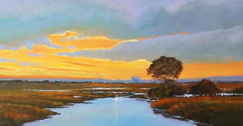 Original painting by NIC VAN RENSBURG - Farm Scene Sunset 4 - 800 x 400