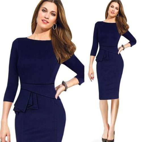 Round Neck Three-quarter Wrap Office Lady Bodycon Dress