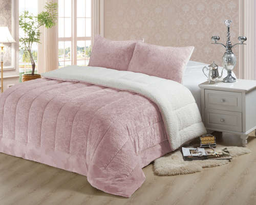 Nambithi 3pc Sherpa Flannel Quilt - Pink