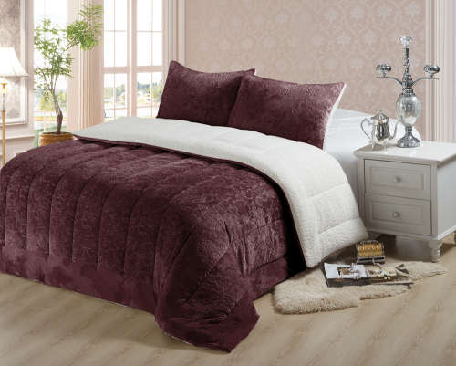 Nambithi 3pc Sherpa Flannel Quilt - Purple