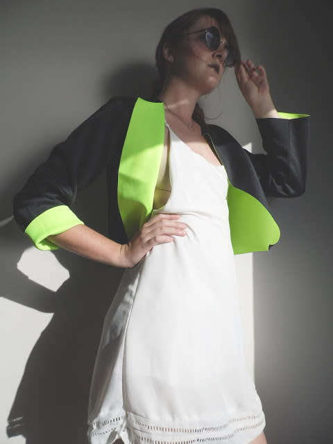 Vintage Black bomber jacket with neon lining / retro jacket / short jacket /