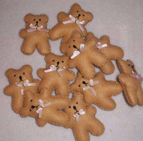 Completed felt bears for craft use.