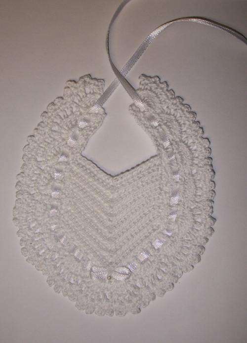 Stunning hand crochet bib, white