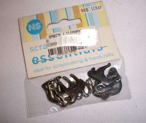 Scrapbooking essentials, Metal charms, baboon and elephant