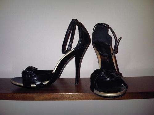 Black/Gold HIgh Heel Sandals with Ankle Strap from Inwear