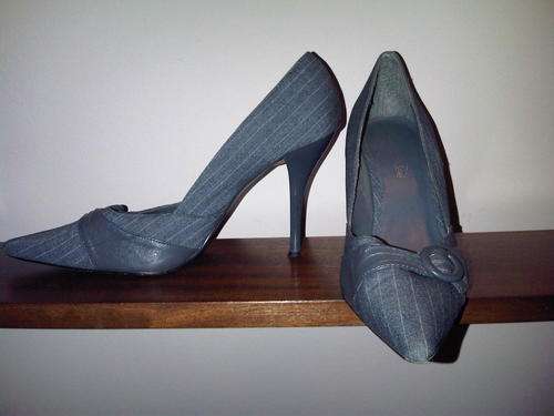 Spot On Grey With White Pinstripe Pointy Heels