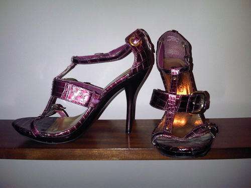 Spot On Purple High Heel Sandal with Belt/Buckle detail