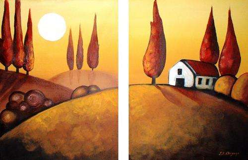 Original Painting by SA Artist ---  'COUNTRY SUNSET'  ---  Diptych