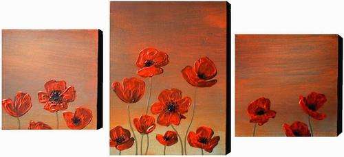 C. Dirksen Original --- 'RED POPPIES'--- TRIPTYCH ON BOXED CANVAS ---  SA ARTIST***