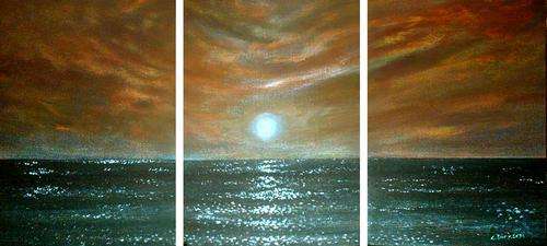 Cherie Dirksen Original --- 'BLUE MOON'--- TRIPTYCH ON CANVAS BOARD ---  *SA ARTIST***