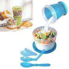 Cereal to Go! - Holds Cereal and Milk Seperately - Keeps Milk Cold with Built-In Foldable Spoon!