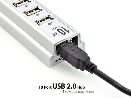 10 Ports USB Hub - 480 Mbps transfer speed 2.0 USB Hub - Includes AC Adaptor to Power USB Devices