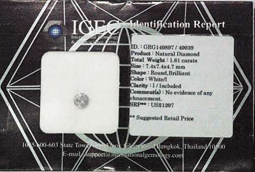 MASSIVE!!! -  1.61CT CERTIFIED BRILLIANT WHITE DIAMOND!