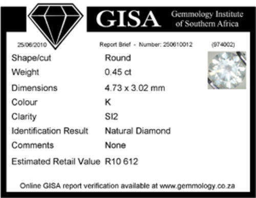 STUNNING BEAUTY! - 0.45CT K CERTIFIED WHITE DIAMOND!