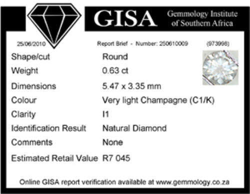 SAY CHEERS !!- O.63CT (C1/K) VERY LIGHT CHAMPAGNE  DIAMOND