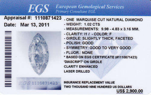 ***EGS CERTIFIED *** BEAUTIFUL1.02ct  F COLOUR MARQUIS DIAMOND STARTING AT ONE RAND NO RESERVE