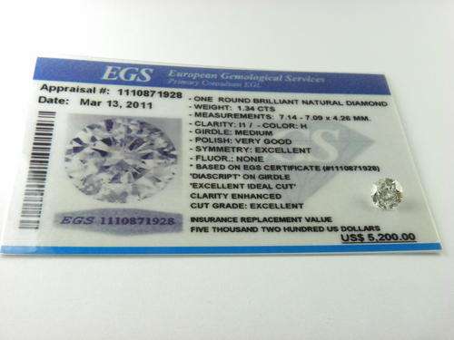 ** EGS/EGL CERTIFIED**EXCELLENT IDEAL CUT!!!!!- 1.34CT [R48 112]DIAMOND!