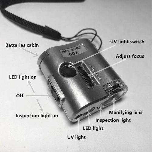 Mini Magnifier and Microscope (x60 Model 9592) with UV Light to Detect Fake Notes