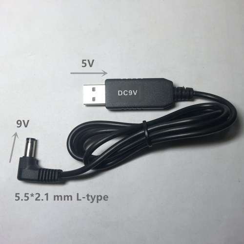 USB-DC Power Supply Converter Cable (5V to 9V, DC5.5*2.1mm, L Head)