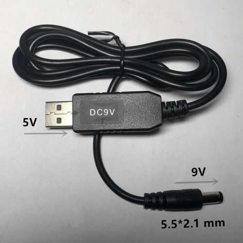 USB-DC Power Supply Transformer Cable (5V to 9V, DC5.5*2.1mm, Straight Head)