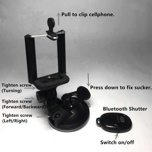 Cellphone Holder for Selfies (Photos and Video Clips) with Bluetooth Remote Shutter