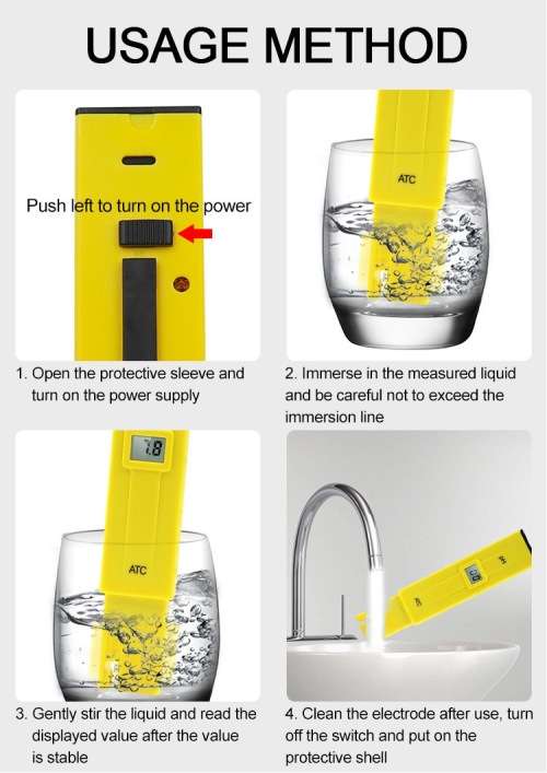 PH Testing Meter with ATC - Switch Upgraded -Manual Calibration with Known PH Liquid  - Accuracy 0.1