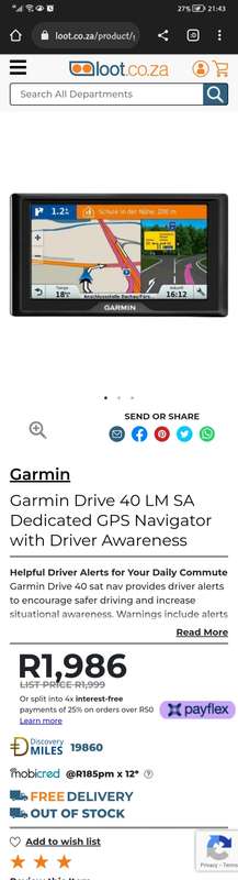 Garmin GPS Demo unit Drive 40 Lifetime Maps SA Dedicated GPS Navigator with Driver Awareness