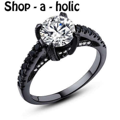 *** STUNNING CUBIC ZIRCONIA BLACK ENGAGEMENT RING * Size 8 / Q ***