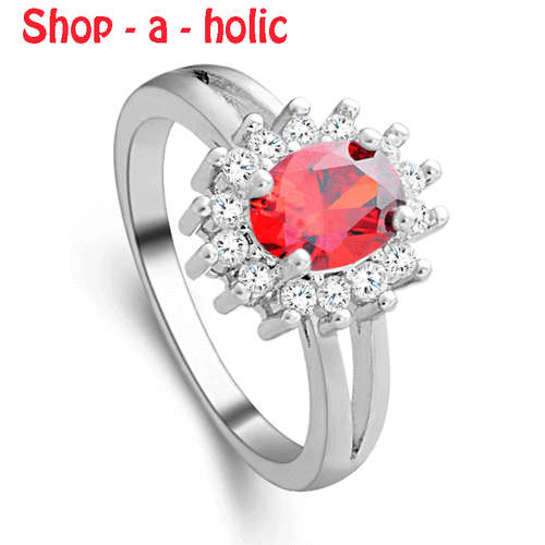 *** BEAUTIFUL CLASSIC RED CUBIC ZIRCONIA RING * Size N ***