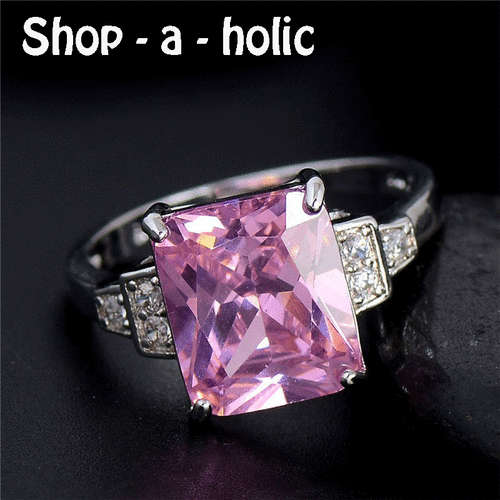 *** CHARMING PINK CUBIC ZIRCONIA RING * Size 7 / N 1/2***