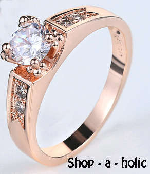 *** CLASSICAL ~ 18K ROSE GOLD PLATED ~ SIMULATED DIAMOND ENGAGEMENT RING * Size 8 /  P ***