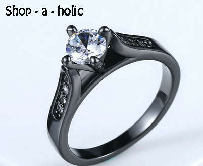 *** 1 CARAT ~ SIMULATED DIAMOND ~  18K BLACK GOLD PLATED ENG RING * Size 6 / (L) ***