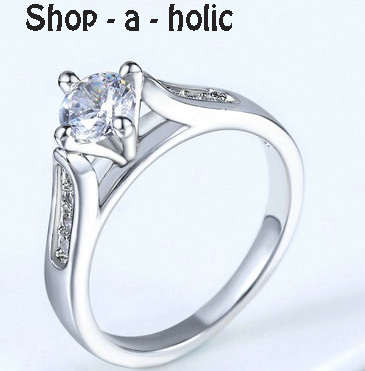 *** 1 CARAT CUBIC ZIRCONIA 18K WHITE GOLD PLATED ENGAGEMENT RING * Size 7 1/2 /  O 1/2***