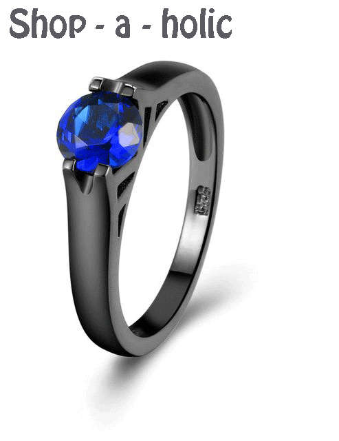 *** ROYAL BLUE CZ BLACK RING * Size 6 / 7 / 8 ***