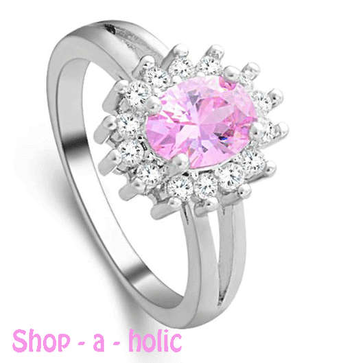 *** BEAUTIFUL CLASSIC PINK CUBIC ZIRCONIA RING * Size 8 / P ***